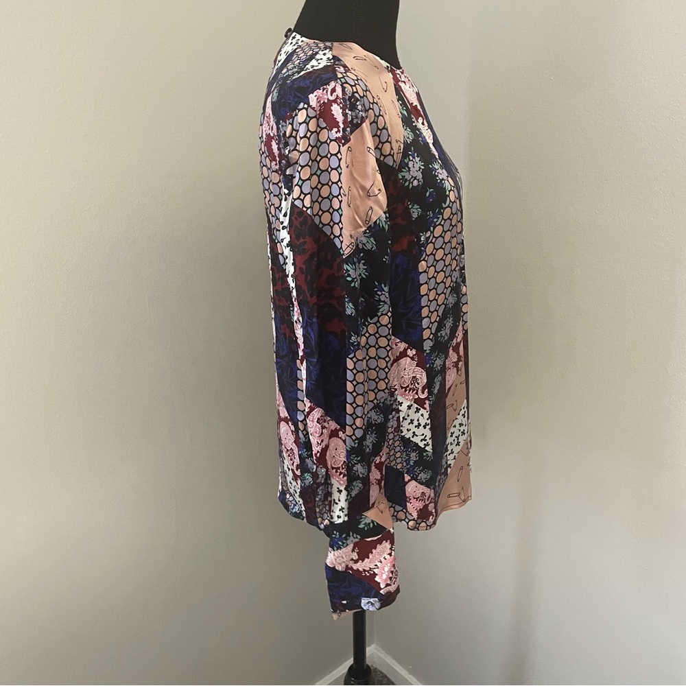 EQUIPMENT FEMME Sz S Patchwork Print 100% Silk Top Blouse Lightweight‎ SAMPLE - Picture 2 of 15